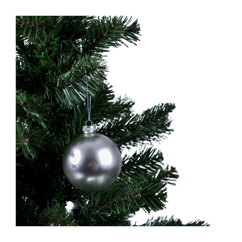Kerstbal met subtiele sterretjes - zilver - 8 cm