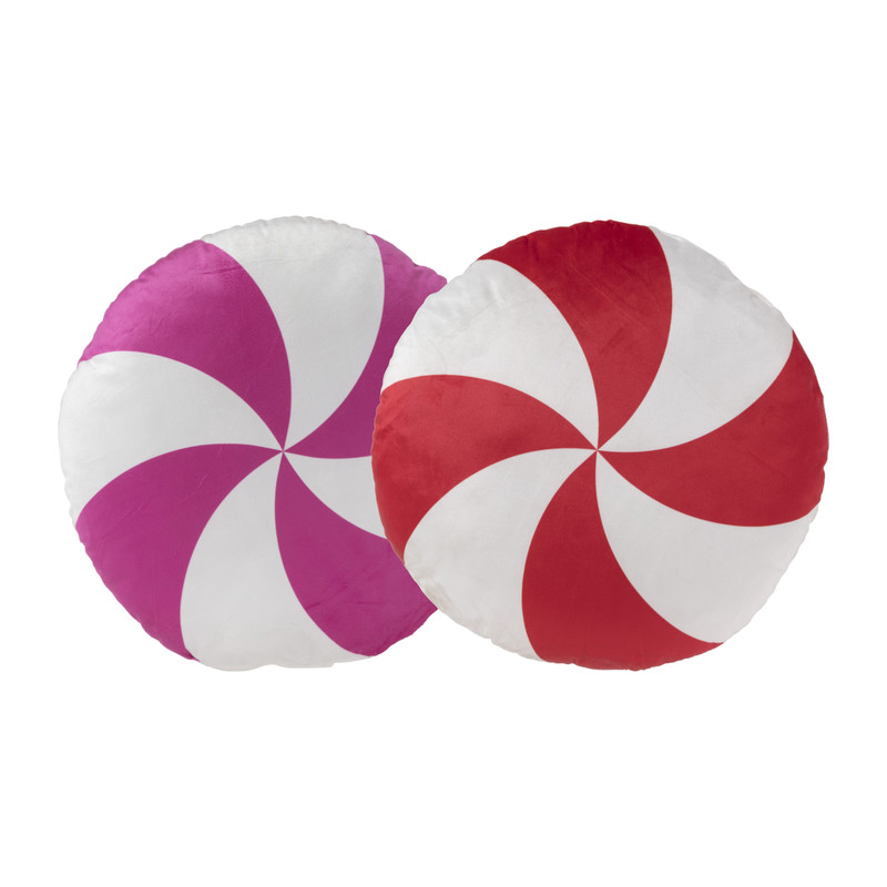 Kussen candy cane - rood/wit - ø40 cm