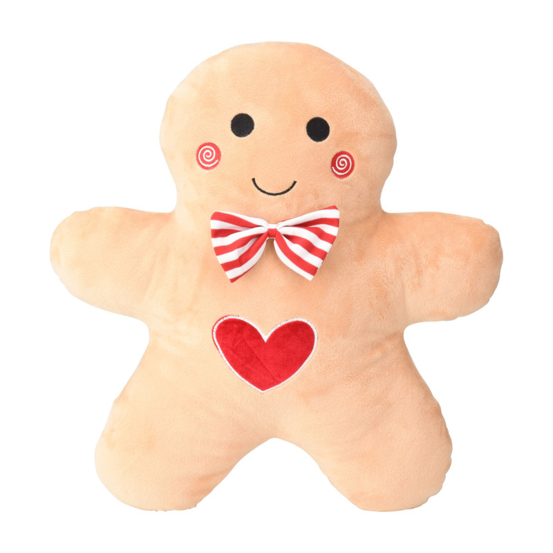 Kerstkussen gingerbread - bruin/rood - 43 cm