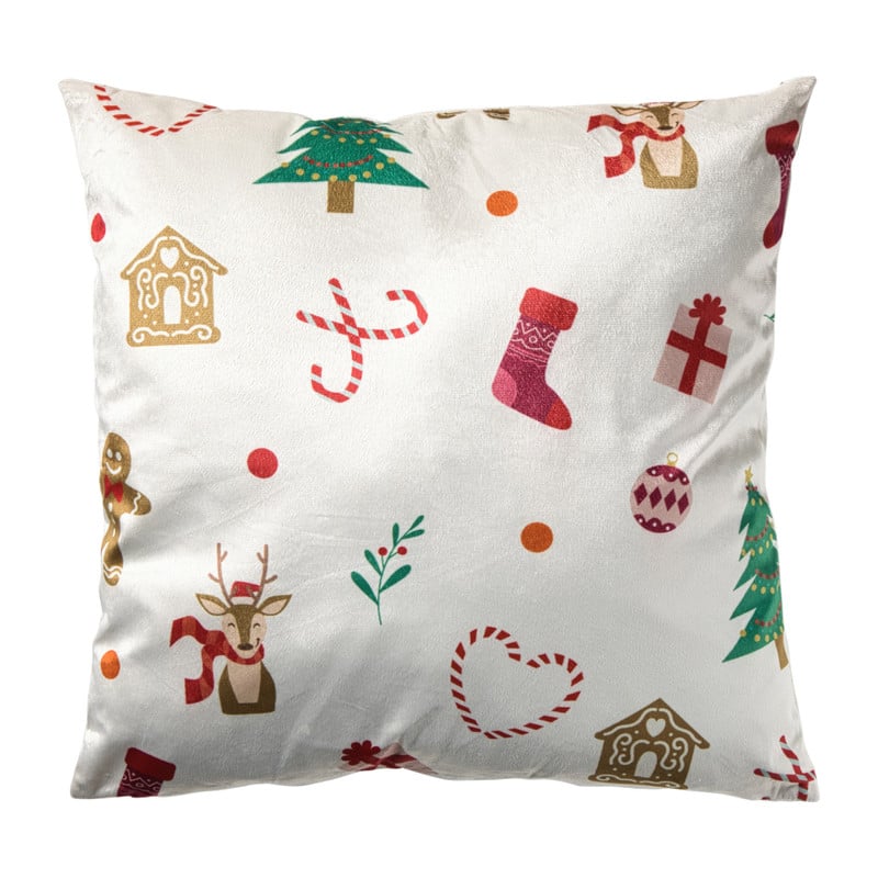 Kerstkussen skiën - beige/multikleur - 45x45 cm