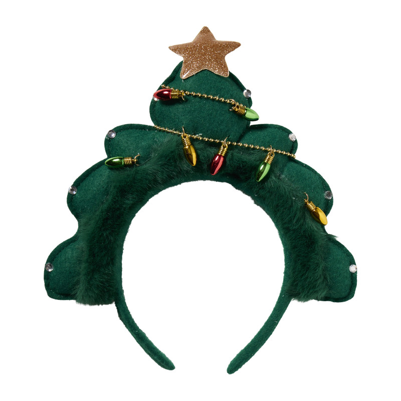 Diadeem kerstboom XL - groen - 22x25 cm