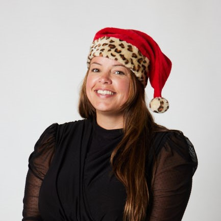 Kerstmuts - leopard/rood - 1 maat 