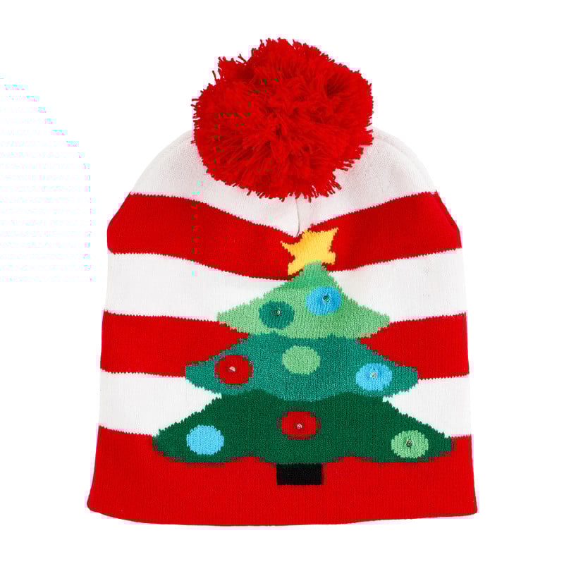 Muts met lampjes - rood/wit