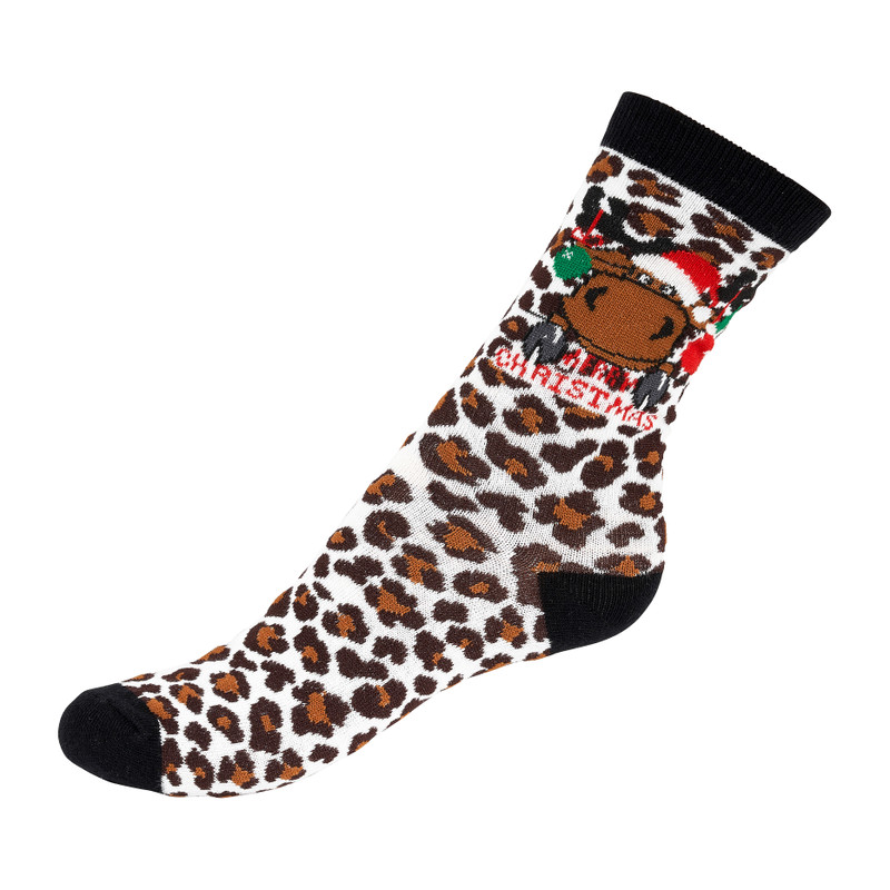 Sokken merry christmas - luipaard/rendier - 35-38