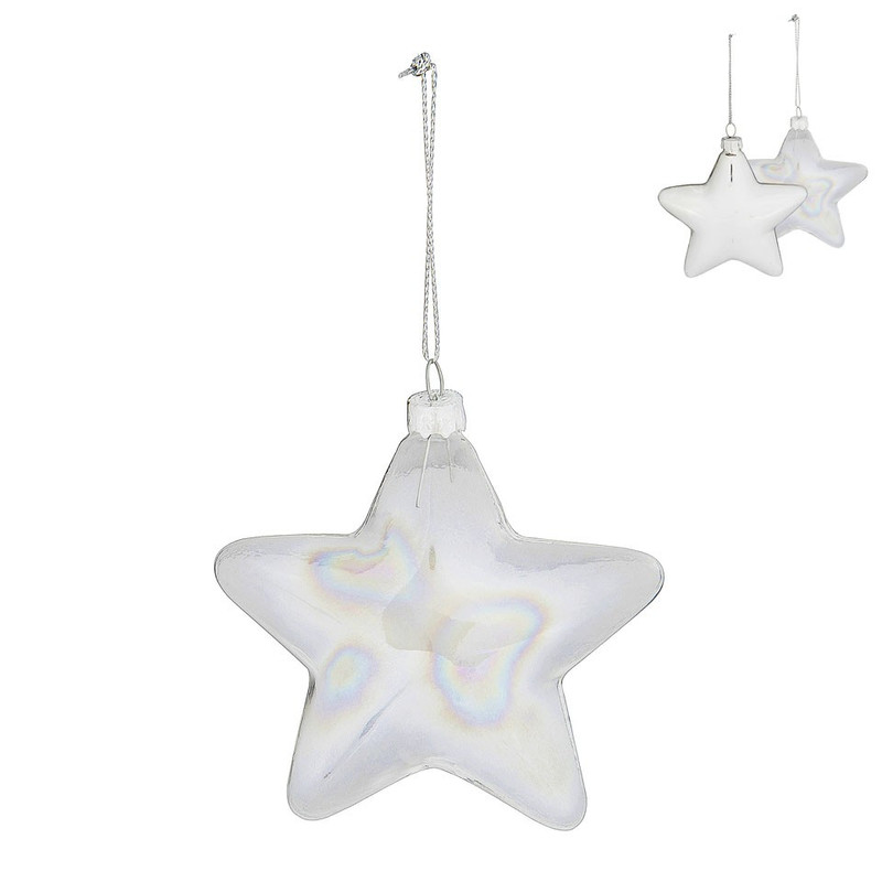 Kersthanger ster - 10 cm - zilver/helder
