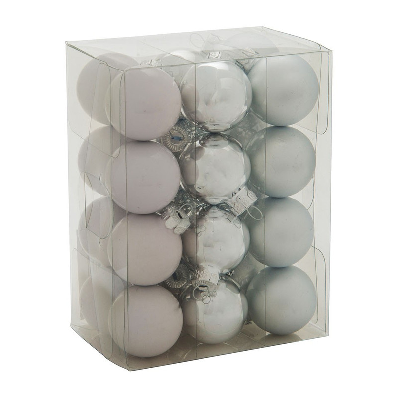 Kerstballen klein - 3 cm - zilver - set van 24