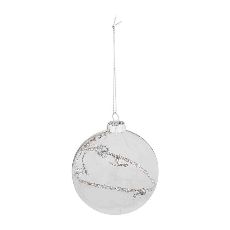 Kerstbal glittertakjes - 8 cm - helder/zilver
