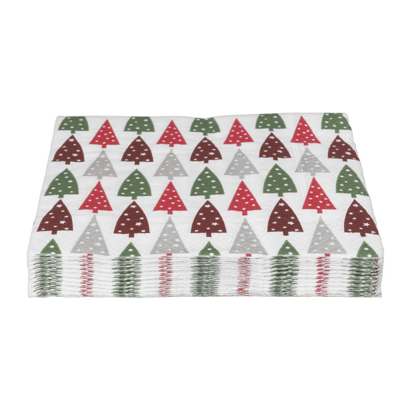 Servetten kerstboom - multikleur - set van 20 - 33x33 cm 