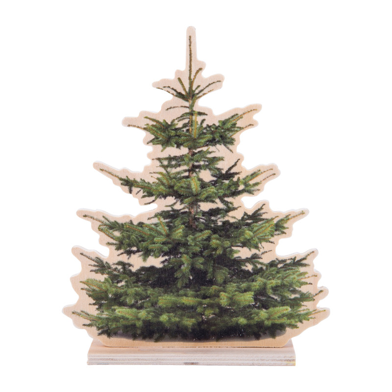 Kerstboom hout print - 21x17x4 cm - S