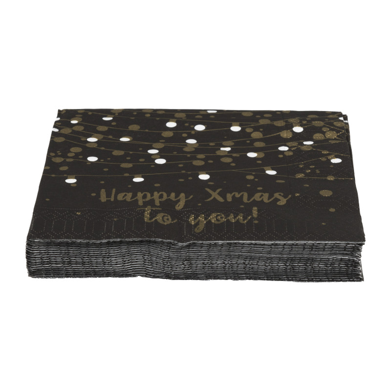Servetten kerst - zwart/goud - 16.5x16.5 cm - set van 12