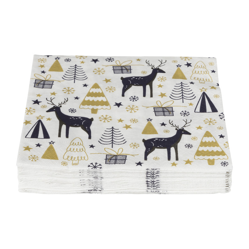 Servet rendier - wit - 33x33 cm 