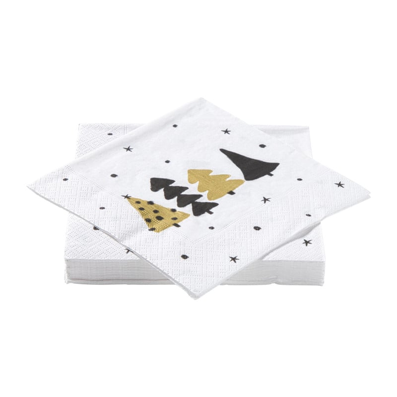 Servet kerstbomen - wit - 33x33 cm