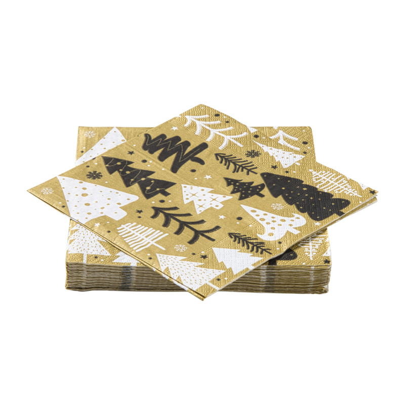 Servet kerstbomen - goud - 33x33 cm