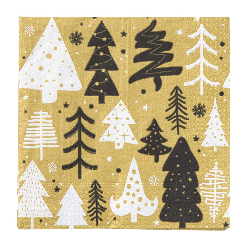 Servet kerstbomen - goud - 33x33 cm