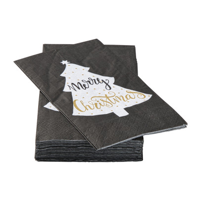Servet merry christmas vouw - zwart - 33x33 cm