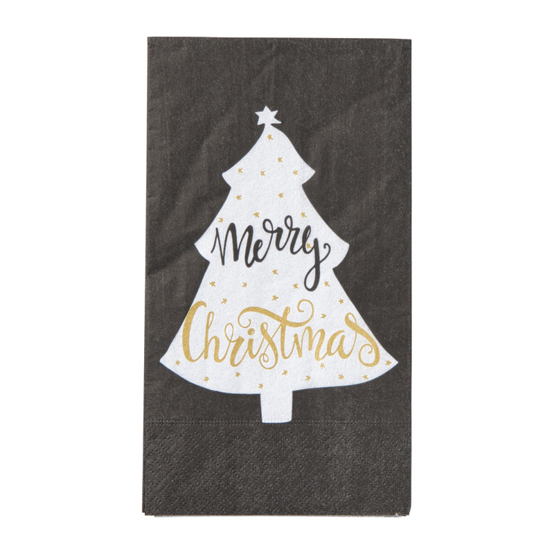 Servet merry christmas vouw - zwart - 33x33 cm