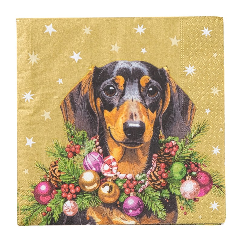 Servet teckel - goudkleurig - 33x33 cm