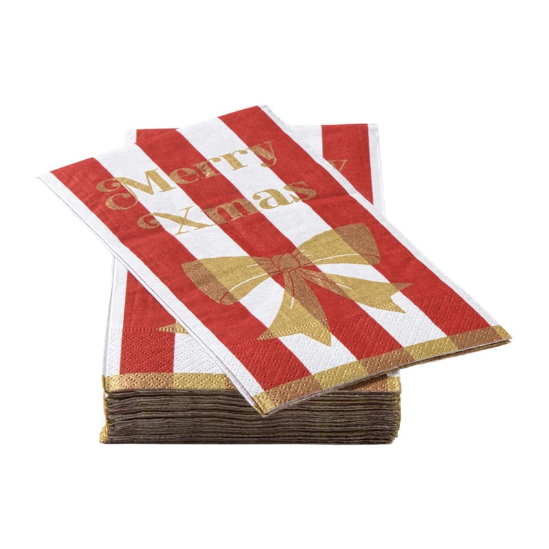 Servet strikjes en strepen - rood/wit - 33x40 cm