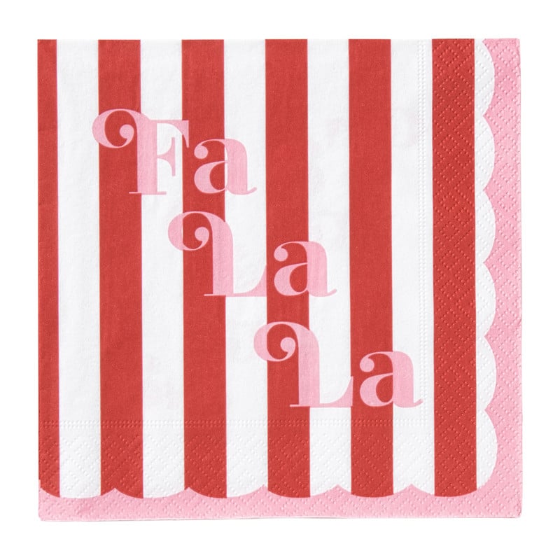 Servet fa la la - roze/wit - 33x33 cm