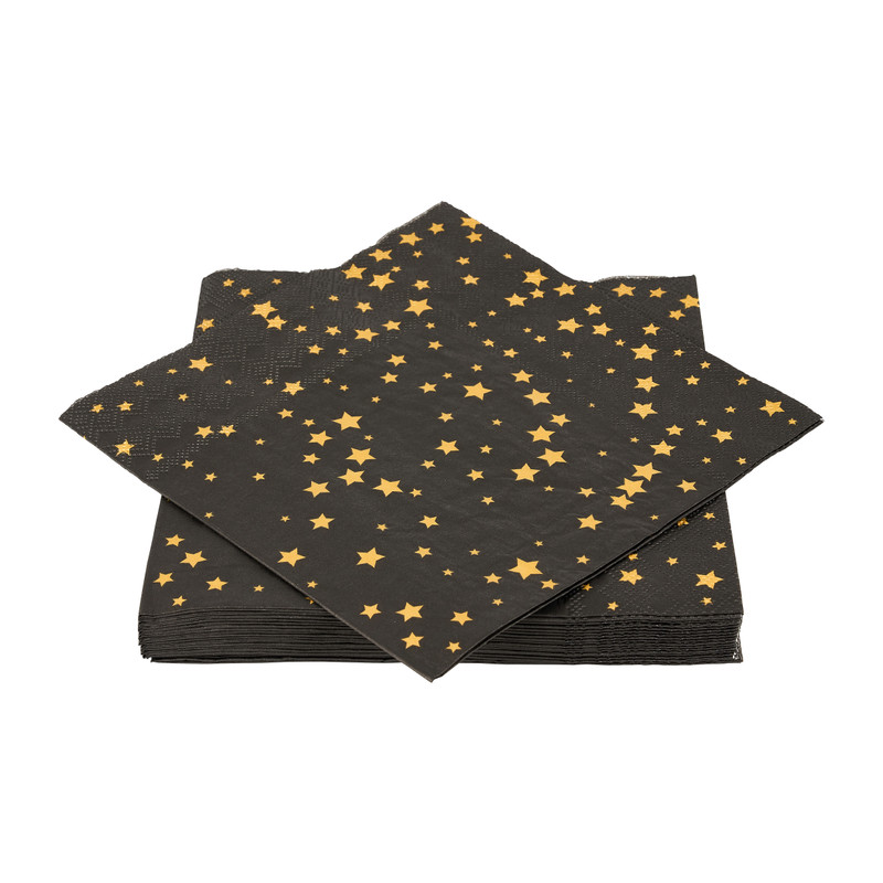 Servetten stars - zwart/goud - 20 stuks - 33x33cm