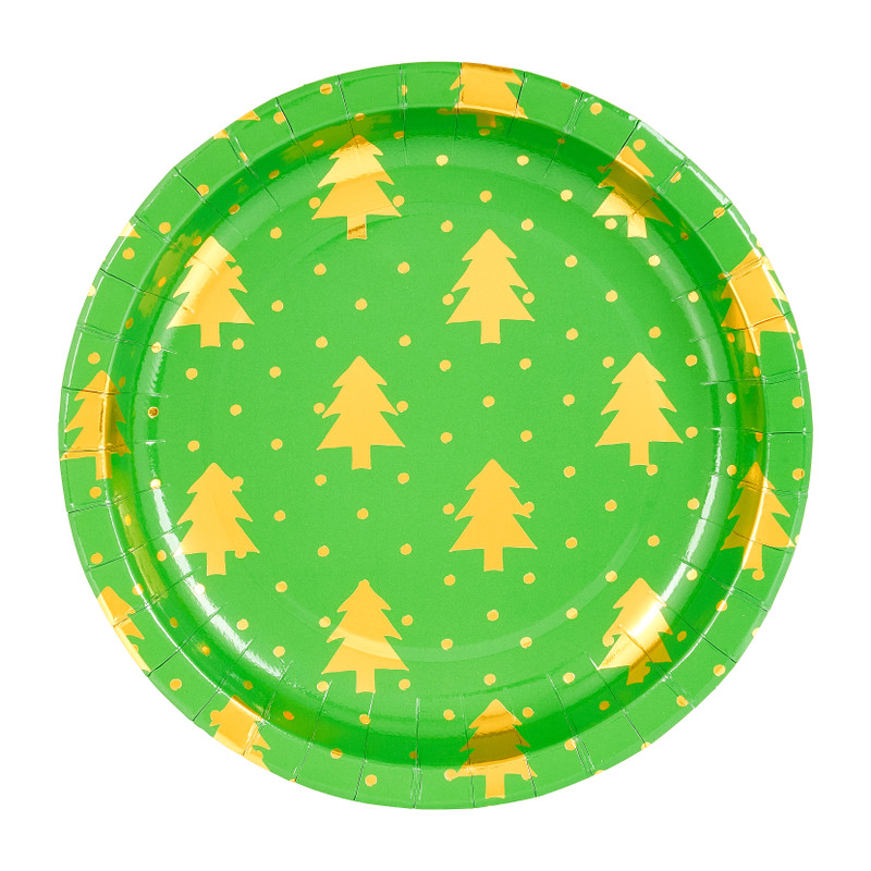 Papieren bordjes boom - groen/goud - Ø23cm - set van 8