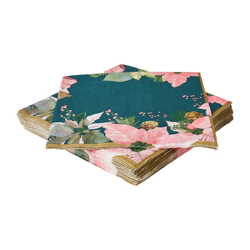 Duni servetten bloem - blauw/roze - 33x33 cm