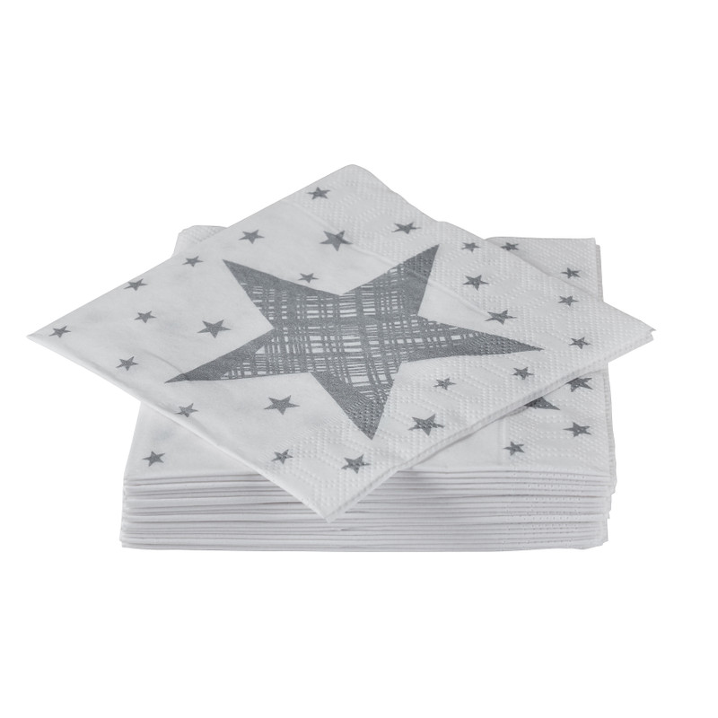 Duni servetten - star silver - 24x24 cm