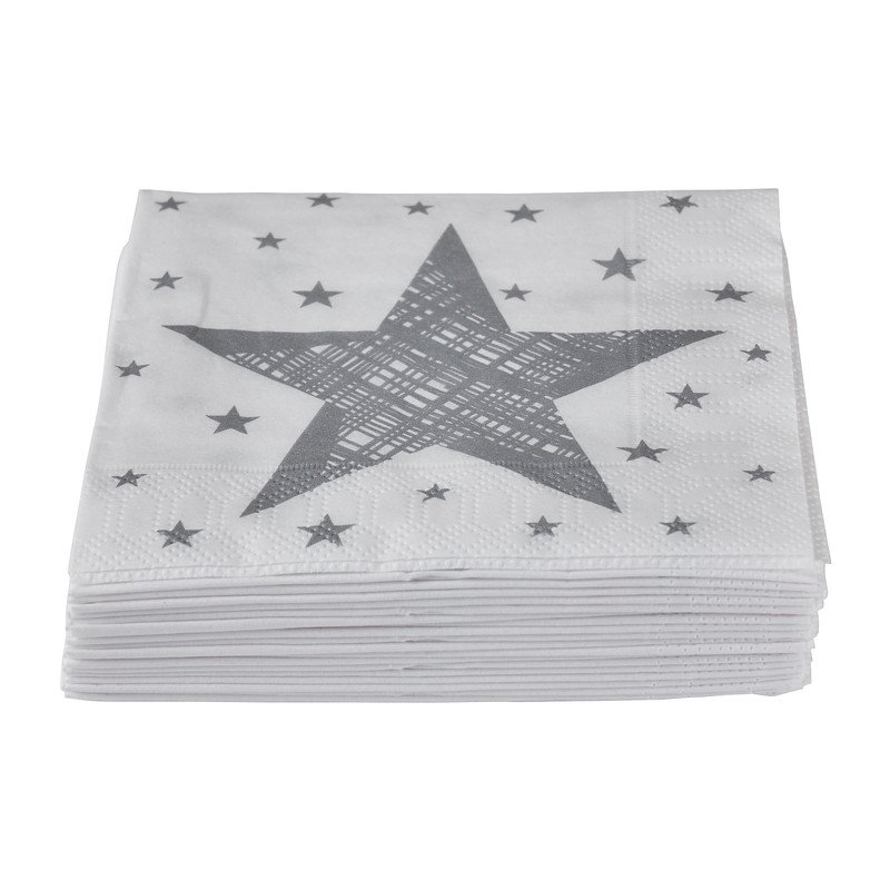 Duni servetten - star silver - 24x24 cm