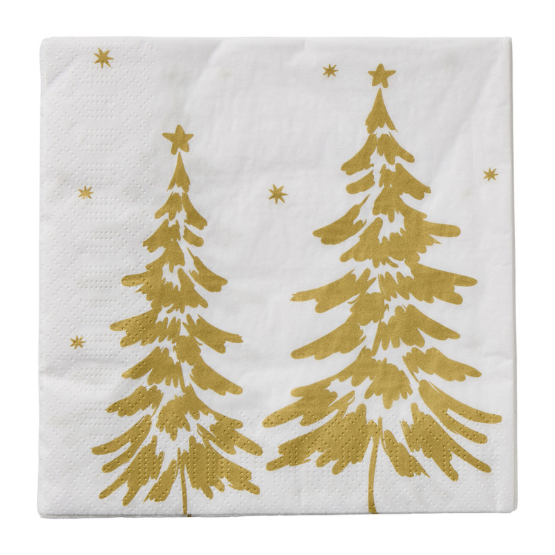 Servetten kerstboom - goud/wit - 33x33 cm