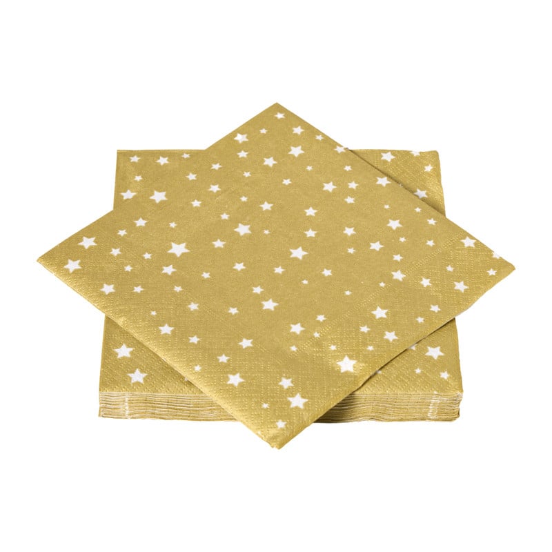 Servet sterren - wit/goud - 33x33 cm