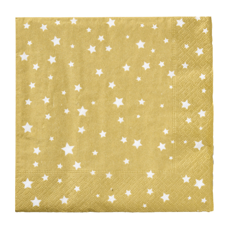 Servet sterren - wit/goud - 33x33 cm