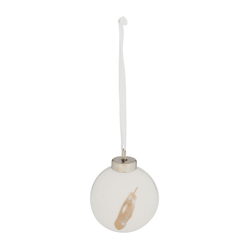 Kerstbal met veer - 6 cm - wit