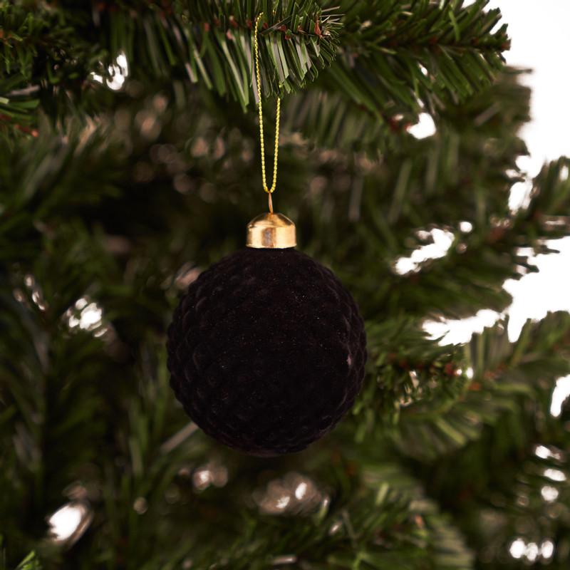 Kerstbal reliëf - Zwart - 8 cm