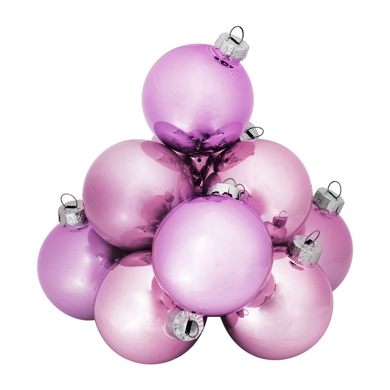 Kerstbal uni - 6 cm - roze - set van 12 