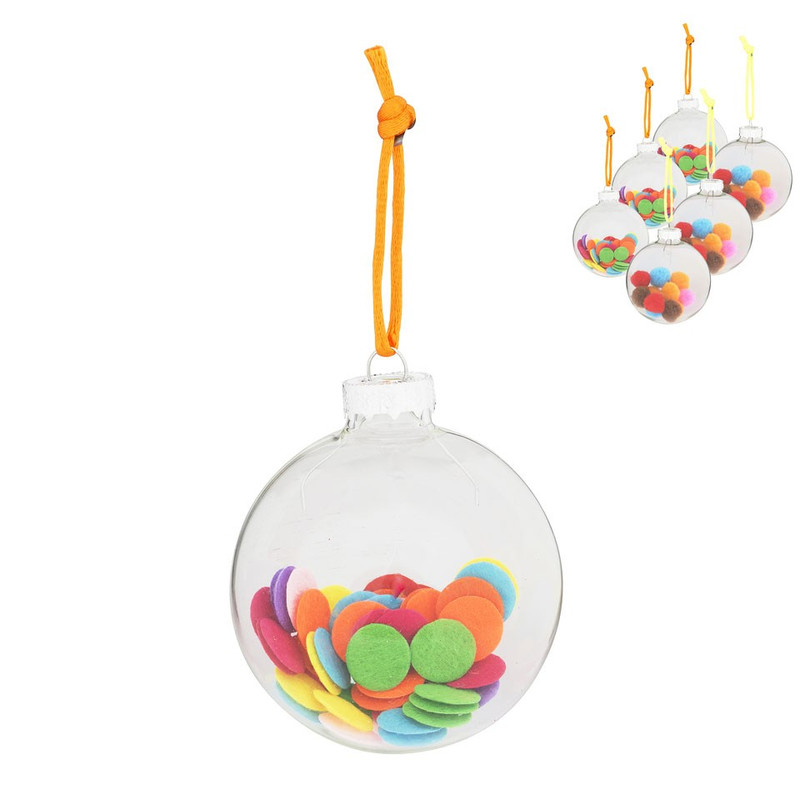 Kerstbal met vilt decoratie - 7 cm