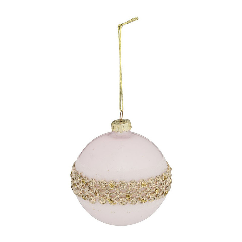 Kerstbal kanten rand - 8 cm - roze