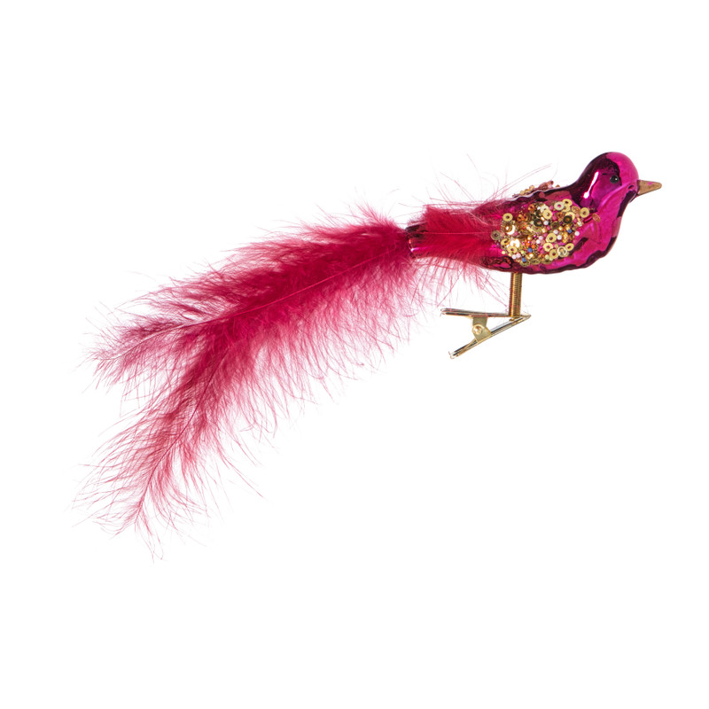 Kerst vogel op clip - paars - 6x15x3.5 cm