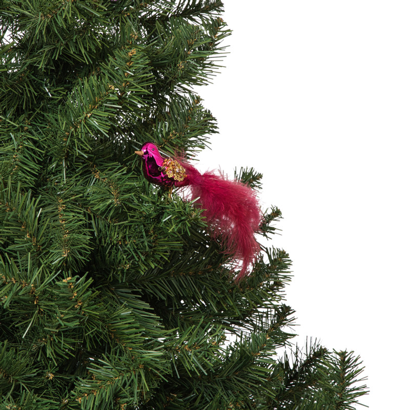 Kerst vogel op clip - paars - 6x15x3.5 cm