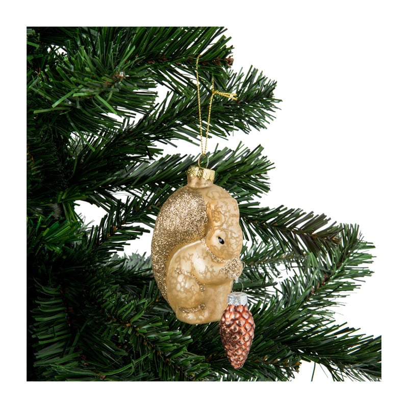 Kerstbal eekhoorn - mat goudkleurig - glas