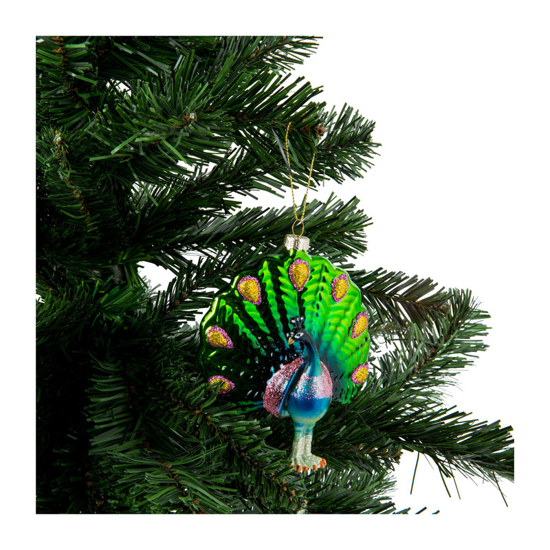 Kerstbal pauw - glas