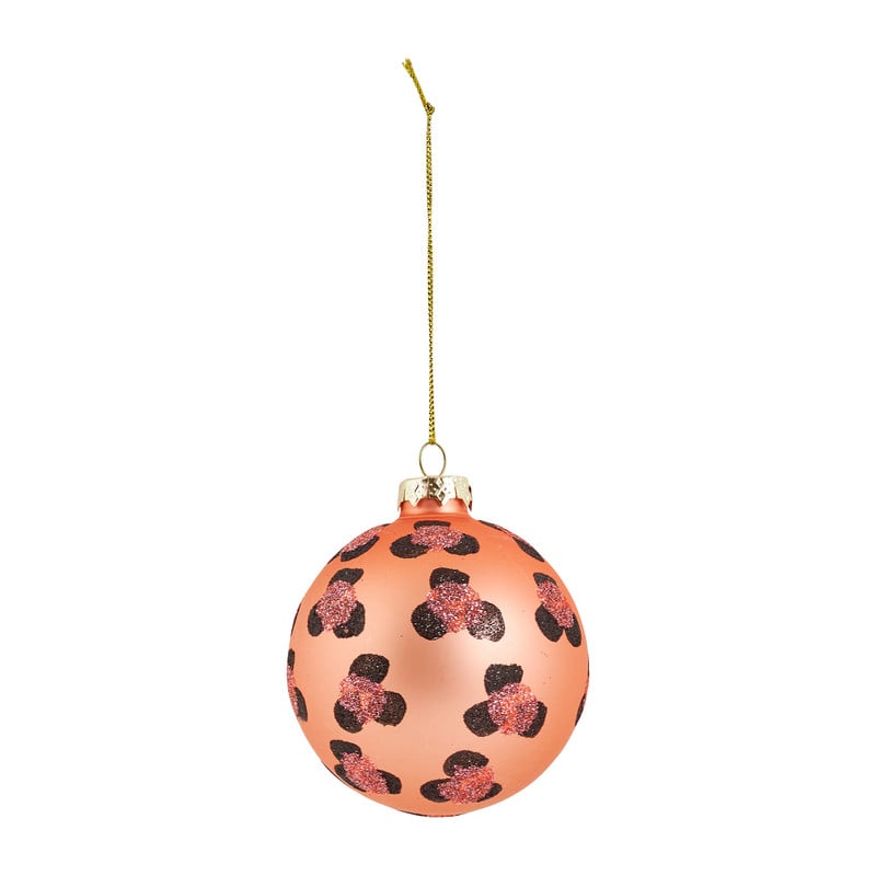 Kerstbal luipaard - oranje - Ø8 cm