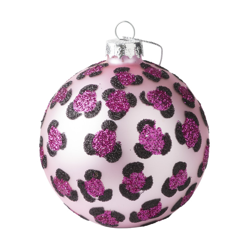 Kerstbal luipaard - roze - ⌀8 cm Xenos