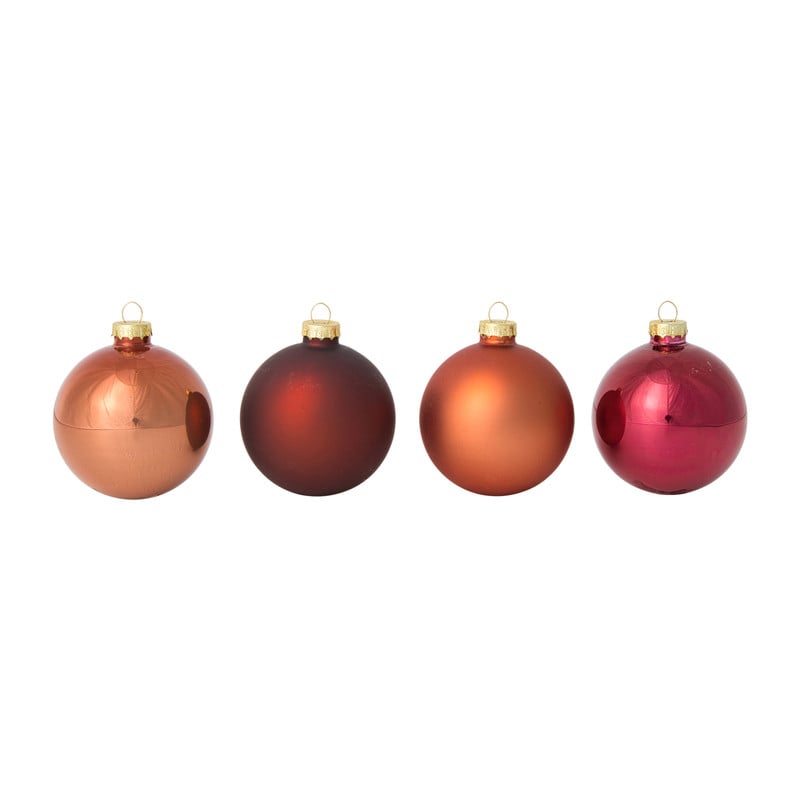 Box met kerstballen - rood - ø7 cm - set van 8