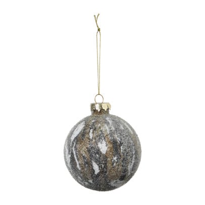 Kerstbal marble - wit/goudkleurig/zwart - ø8 cm
