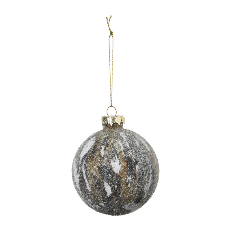 Kerstbal marble - wit/goudkleurig/zwart - ø8 cm