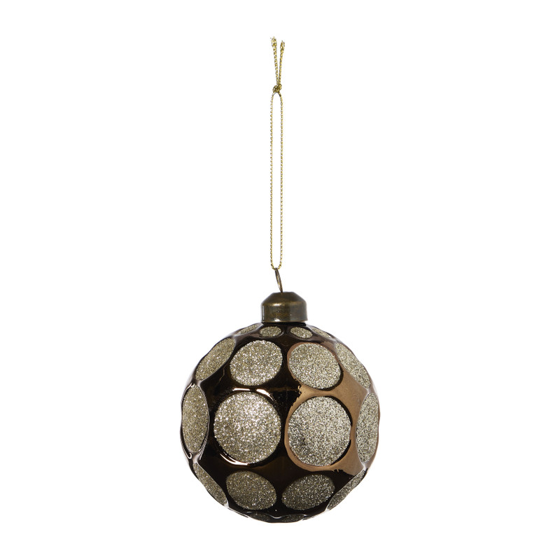 Kerstbal goudkleurige glitters rondjes - bruin - ø8 cm