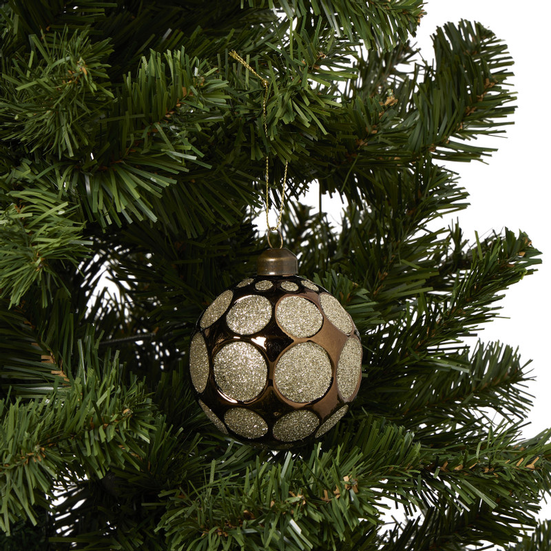 Kerstbal goudkleurige glitters rondjes - bruin - ø8 cm