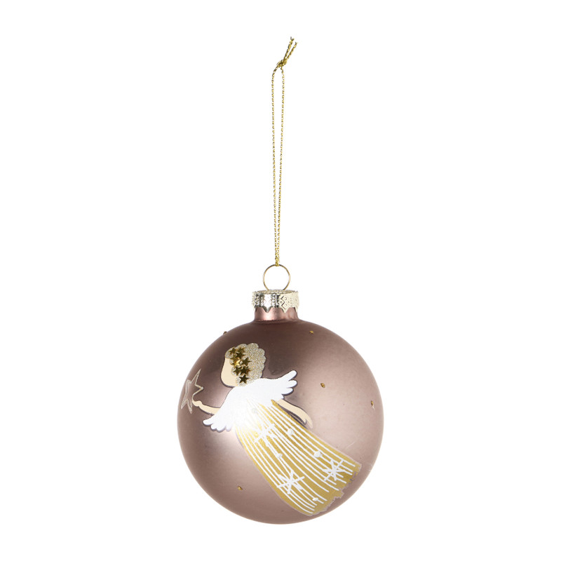 Kerstbal met engel - bruin/goudkleurig - ø8 cm