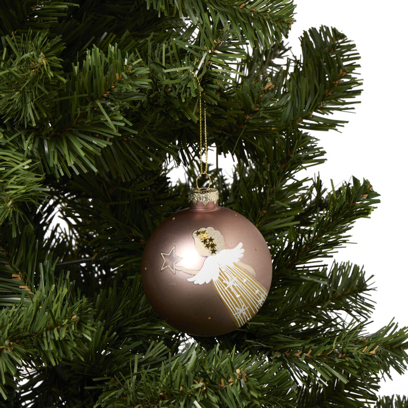 Kerstbal met engel - bruin/goudkleurig - ø8 cm