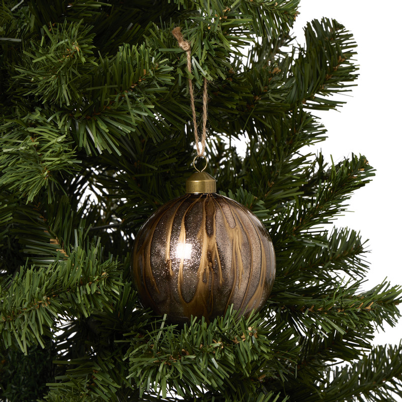 Kerstbal marble - bruin/goudkleurig - ø8 cm